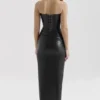 Juliana zwarte strapless midi-jurk van veganistisch leer