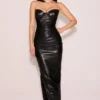 Juliana zwarte strapless midi-jurk van veganistisch leer