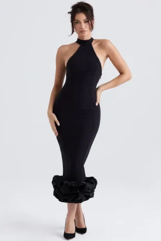 Juniper zwarte midi-jurk met peplum