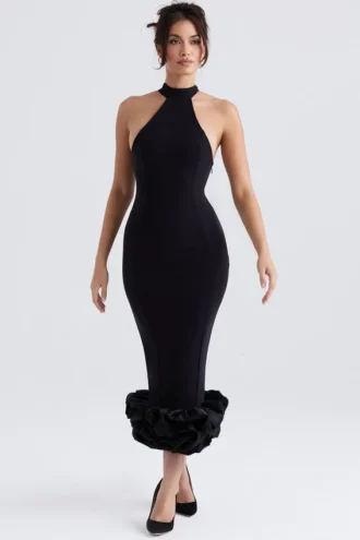 Juniper zwarte midi-jurk met peplum