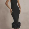 Juniper zwarte midi-jurk met peplum