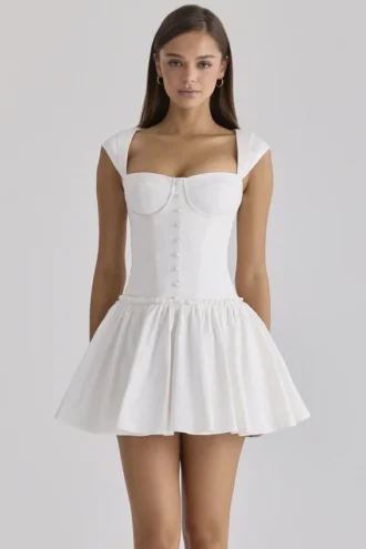 Kaia witte katoenen mini-jurk