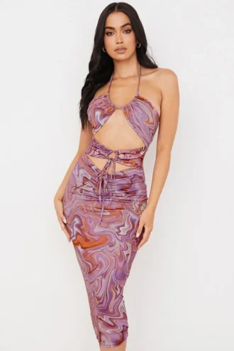 Kasia paarse midi-jurk met uitgesneden details