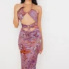 Kasia paarse midi-jurk met uitgesneden details