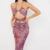 Kasia paarse midi-jurk met uitgesneden details