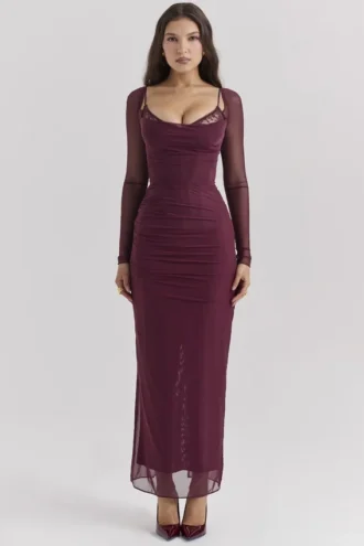Katarina wijnrode maxi-jurk