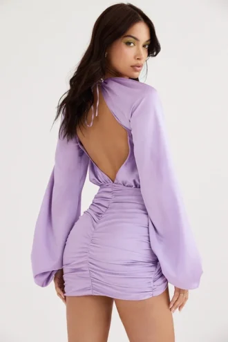 Kate Orchid satijnen mini-jurk met overslag aan de voorkant