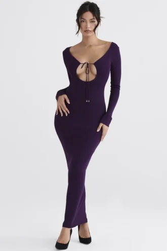 Keana Grape geribbelde gebreide maxi-jurk