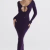 Keana Grape geribbelde gebreide maxi-jurk