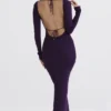 Keana Grape geribbelde gebreide maxi-jurk