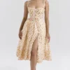 Kelly Royal Rose Print Korsetten Midi-zomerjurk