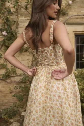 Kelly Royal Rose Print Korsetten Midi-zomerjurk