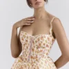 Kelly Royal Rose Print Korsetten Midi-zomerjurk