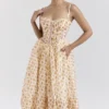 Kelly Royal Rose Print Korsetten Midi-zomerjurk