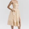 Kelly Royal Rose Print Korsetten Midi-zomerjurk