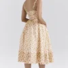 Kelly Royal Rose Print Korsetten Midi-zomerjurk