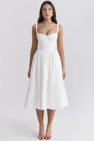 Kelly witte midi-zomerjurk met korset