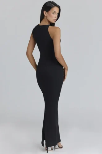 Keoni Zwarte asymmetrische gedrapeerde maxi-jurk