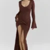 Khrysta Chocoladebruine gedrapeerde maxi-jurk