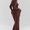 Khrysta Chocoladebruine gedrapeerde maxi-jurk