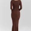 Khrysta Chocoladebruine gedrapeerde maxi-jurk