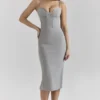 Kiki Lichtgrijze Bodycon Midi-jurk met mesh-panelen