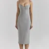 Kiki Lichtgrijze Bodycon Midi-jurk met mesh-panelen