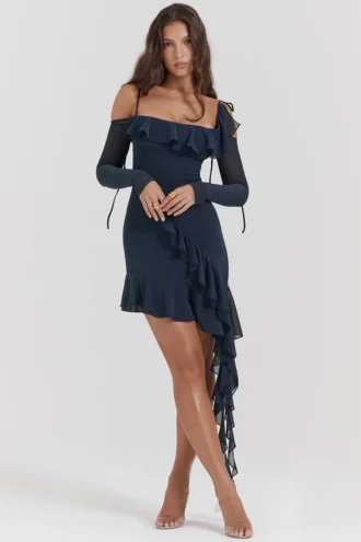 Kiki mini-jurk met ruches in French Navy