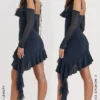 Kiki mini-jurk met ruches in French Navy