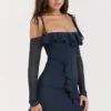 Kiki mini-jurk met ruches in French Navy