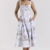 Kim lila katoenen midi-zomerjurk met bloemenprint