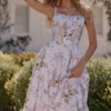 Kim lila katoenen midi-zomerjurk met bloemenprint