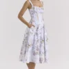 Kim lila katoenen midi-zomerjurk met bloemenprint