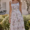 Kim lila katoenen midi-zomerjurk met bloemenprint