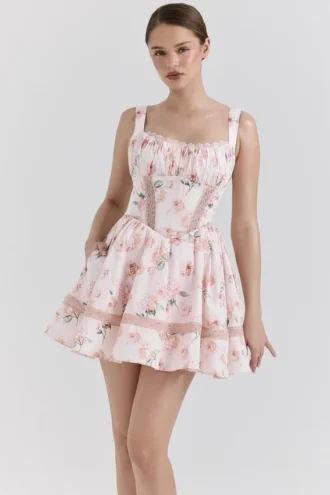 Kimmie Peach katoenen mini-jurk met bloemen- en rozenprint
