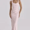 Kira Blush Pink Satin Gathered Maxi Jurk