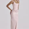 Kira Blush Pink Satin Gathered Maxi Jurk