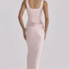 Kira Blush Pink Satin Gathered Maxi Jurk