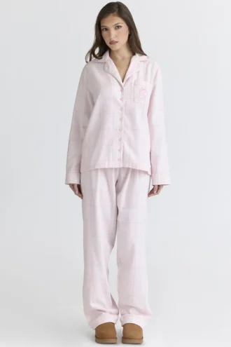 Klassieke pyjama Roze geruite pyjama-set van geborsteld katoen