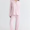 Klassieke pyjama Roze zachte modaal pyjama Set
