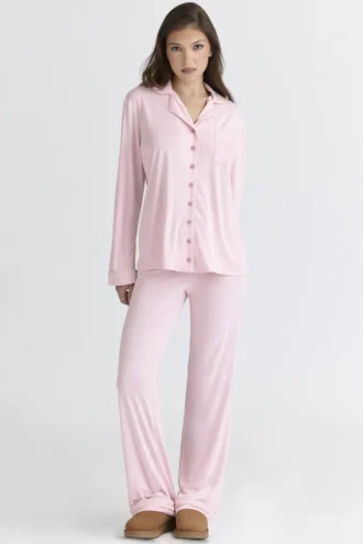 Klassieke pyjama Roze zachte modaal pyjama Set