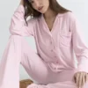 Klassieke pyjama Roze zachte modaal pyjama Set