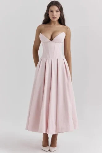 Lady Ballerina roze strapless midi-jurk