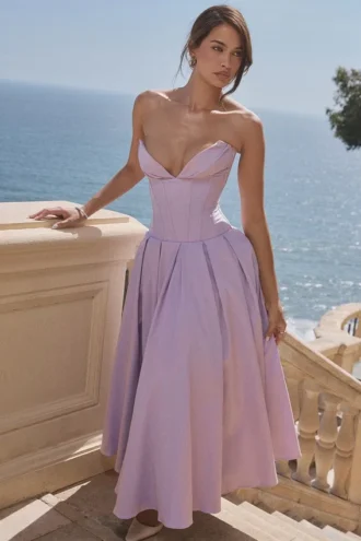 Lady Orchid Twill strapless midi-jurk van tule