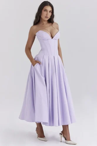 Lady Orchid Twill strapless midi-jurk van tule
