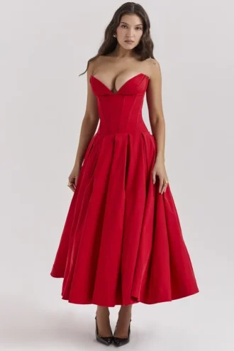 Lady Scarlet strapless midi-jurk