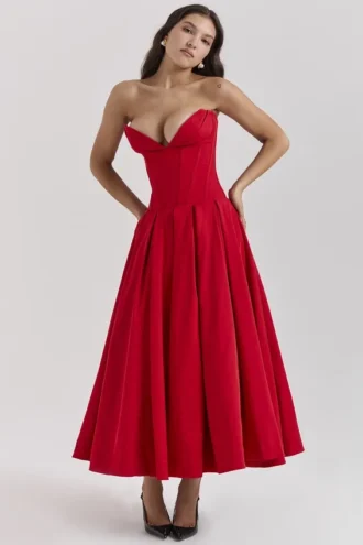 Lady Scarlet strapless midi-jurk