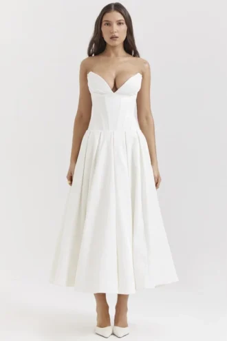 Lady White Strapless Midi Jurk