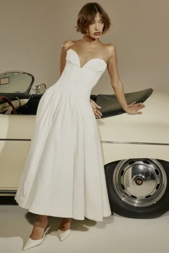 Lady White Strapless Midi Jurk