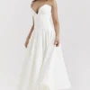 Lady White Strapless Midi Jurk